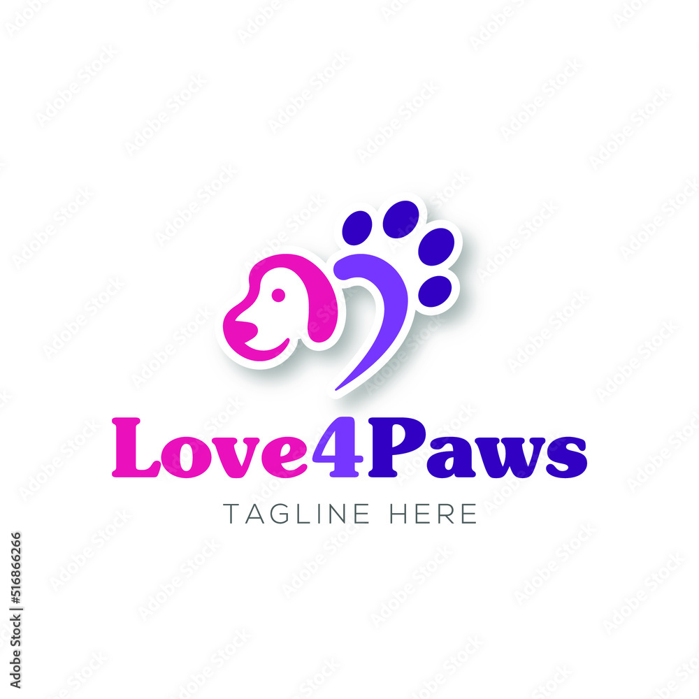 Obraz premium Dog paws and love logo design template with cartoon style