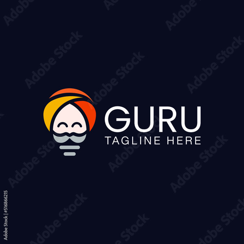 Light bulb and guru logo design template with cartoon style