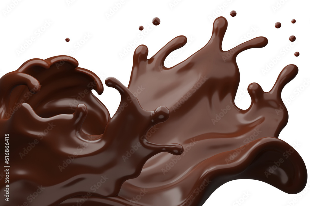 Chocolate splash with clipping path , 3D Rendering, 3D illustration Chocolate splash with clipping path , 3D Rendering, 3D illustration