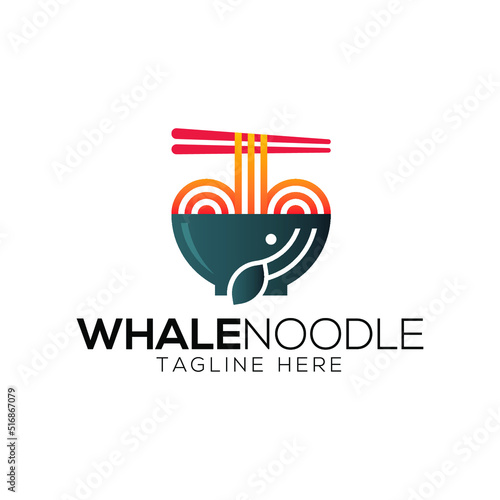 Whale and noodles logo design template with trendy style