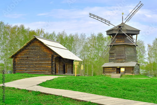 Old wooden windmills in the park
