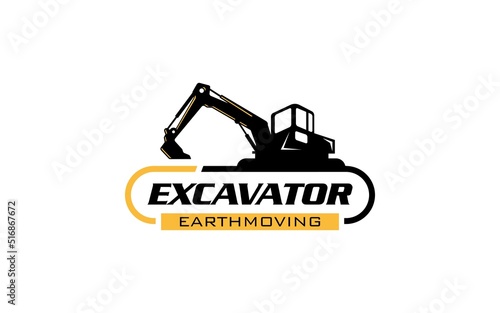 Illustration vector graphic of excavator construction, excavator earthworks, and heavy equipment logo design template photo