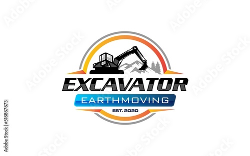 Illustration vector graphic of excavator construction, excavator earthworks, and heavy equipment logo design template