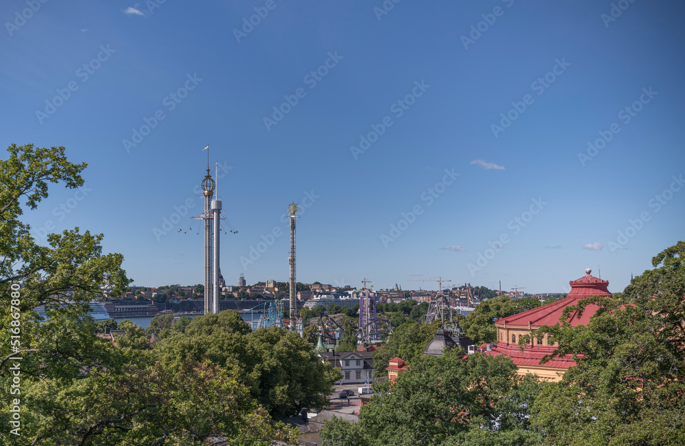Vista point view over the Tivoli and parks and as sky line the district Södermalm, a sunny summer day in Stockholm Vista point view over the Tivoli and parks and as sky line the district Södermalm, a sunny summer day in Stockholm