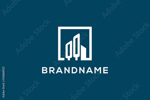 Letter QQ with square shape logo style, modern and minimal logo for real estate