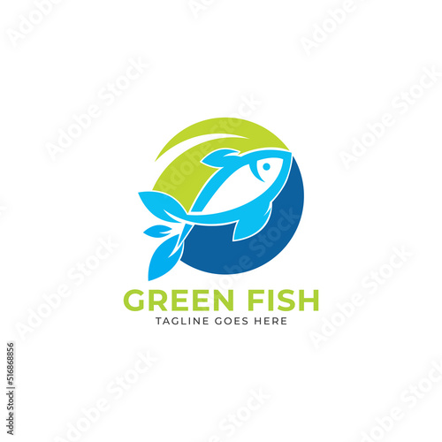 Aquaponic Farming Fish and Leaf Logo Template.