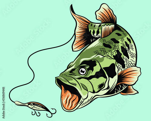 largemouth bass fishing vector illustration