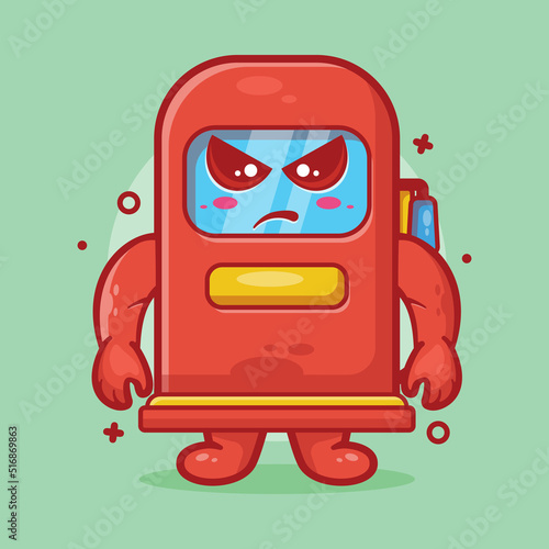 serious gasoline pump character mascot with angry expression isolated cartoon in flat style design