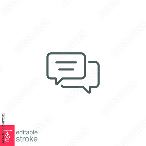 Comment icon. Conversation, dialog, speech bubble, chat, forum, discussion, communication concept. Simple outline style. Vector illustration isolated. Editable stroke EPS 10.