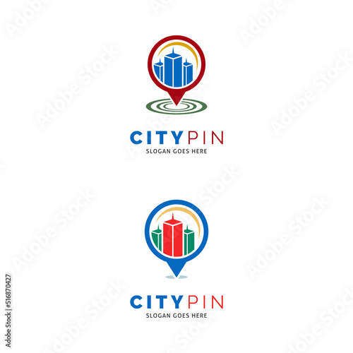 Set of City Pin Icon Vector Logo Template Illustration Design