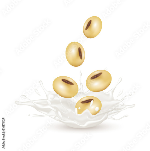 Soy milk yogurt splashing isolated on white background. Exercises and eat healthy food. Health concept. Realistic 3d vector illustration.