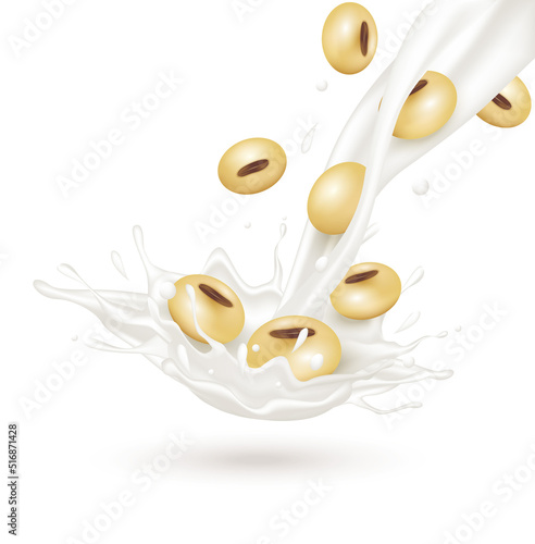 Soy milk yogurt splashing isolated on white background. Exercises and eat healthy food. Health concept. Realistic 3d vector illustration.