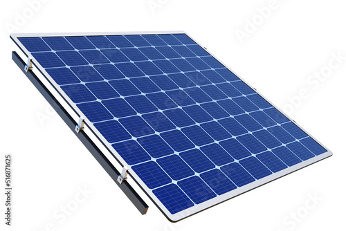 Solar panel. Fragment of battery for solar power plant. Solar battery with blue cells. Innovative Sunlight Trap. Sun panel isolated on white. Photovoltaic panels. Renewable electricity. 3d image.