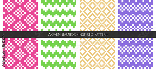 Bamboo woven-inspired pattern. Seamless design. Editable vector. For background, tile, fabric, etc.