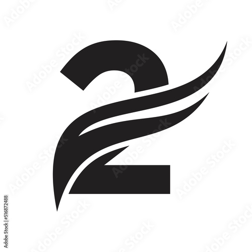 Letter 2 Wing Logo Design. Transportation Logo Letter 2 and Wings Concept photo