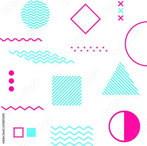 Simple memphis elements. Set of geometric shapes. Editable and transparent background.