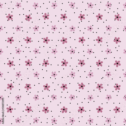 Mini pink floral. Simple seamless pattern. For banner, poster, backdrop, card, wrapping paper, etc. Vector EPS 8.