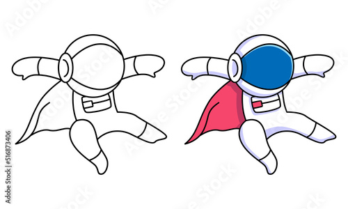 cute astronaut superhero coloring page for kids