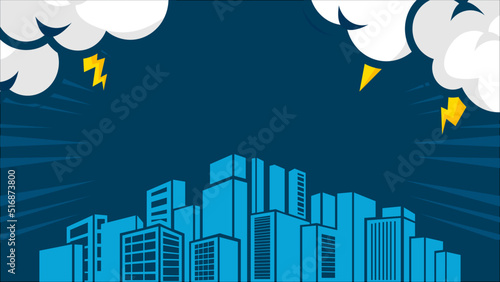 Comic cartoon background with city silhouette