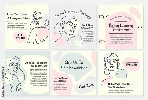 Social media post set with facial skin treatment