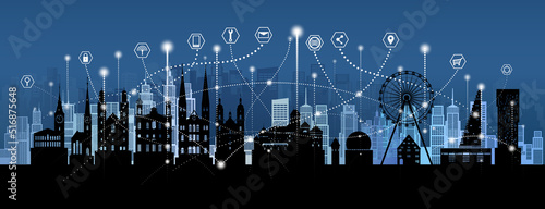 Technology wireless mesh geometric network communication icon smart city.