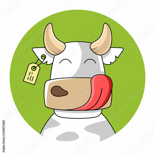 face of a contented cow. farming with animals. Flat character vector illustration.