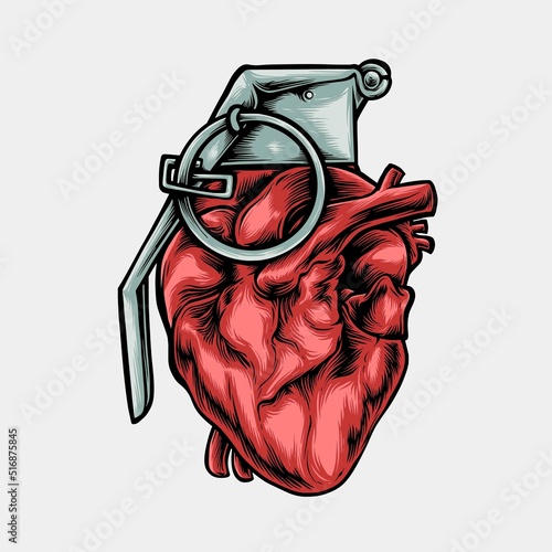 heart grenade vector logo illustration