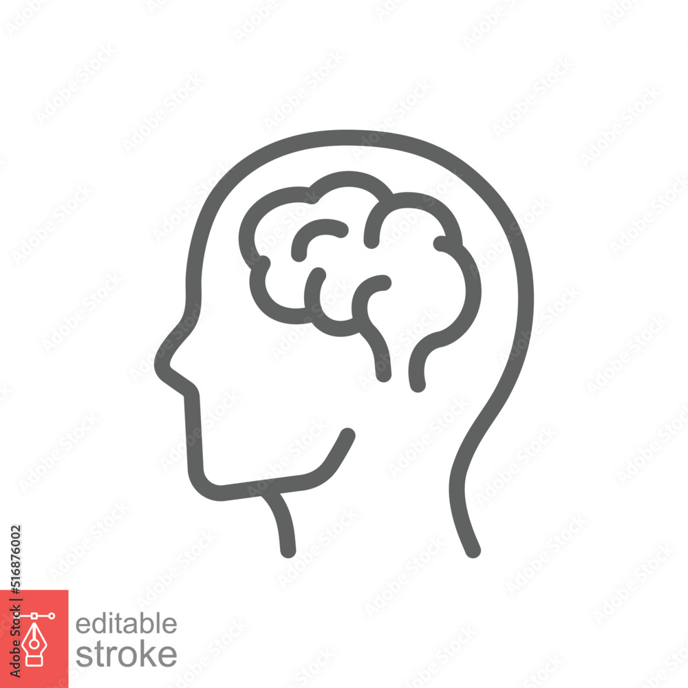Human brain icon. Simple outline style. Think, mind, head, idea, creative concept. Vector line illustration design isolated. Editable stroke EPS 10. Human brain icon. Simple outline style. Think, mind, head, idea, creative concept. Vector line illustration design isolated. Editable stroke EPS 10.