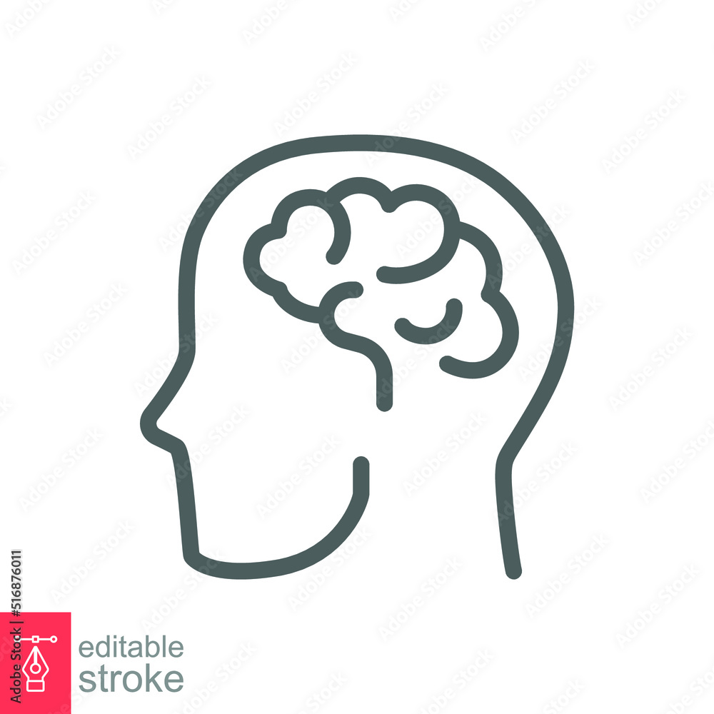 Human brain icon. Simple outline style. Think, mind, head, idea, creative concept. Vector line illustration design isolated. Editable stroke EPS 10.