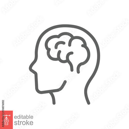 Human brain icon. Simple outline style. Think, mind, head, idea, creative concept. Vector line illustration design isolated. Editable stroke EPS 10.