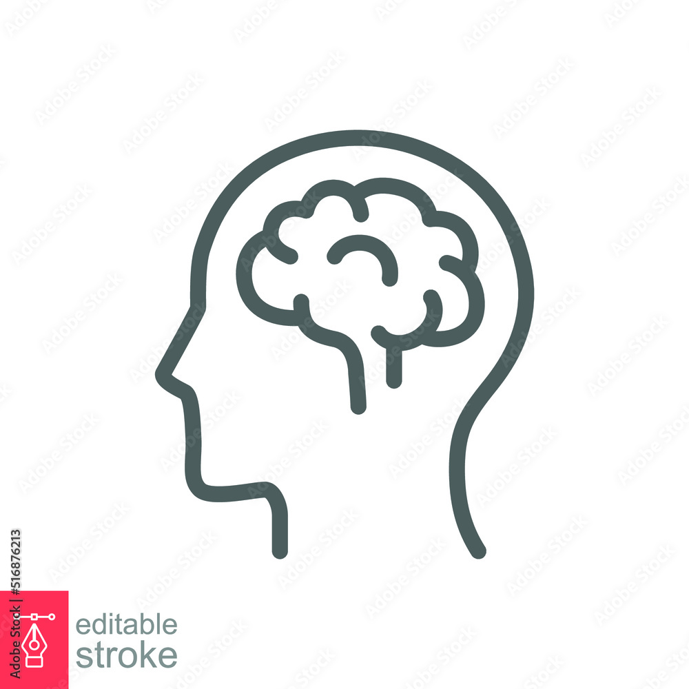 Human brain icon. Simple outline style. Think, mind, head, idea, creative concept. Vector line illustration design isolated. Editable stroke EPS 10. Human brain icon. Simple outline style. Think, mind, head, idea, creative concept. Vector line illustration design isolated. Editable stroke EPS 10.