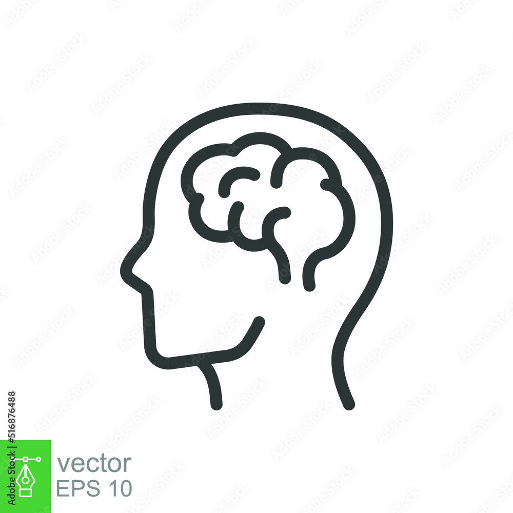 Human brain icon. Simple outline style. Think, mind, head, idea, creative concept. Vector line illustration design isolated. EPS 10. Human brain icon. Simple outline style. Think, mind, head, idea, creative concept. Vector line illustration design isolated. EPS 10.