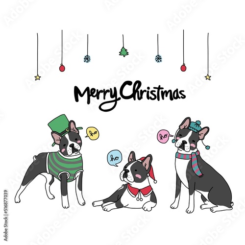 Boston terrier dog Merry Christmas cartoon vector illustration