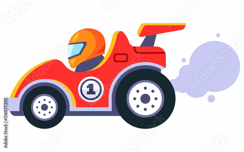 red racing car with open top. race winner. flat vector illustration.