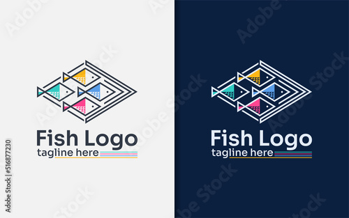 Fish Logo Design with Minimalist Geometric Lines and Colorful Style Concept. Usable for Fish Seller, Community, and Brand Company.