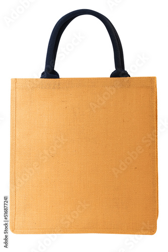 Presented color orange for modern Thai design shopping bag made out of recycled Hessian sack on white background