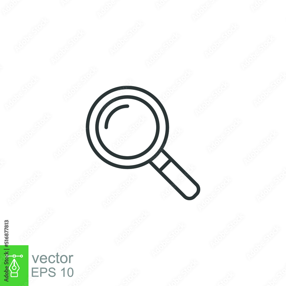 Magnifying glass line icon. Simple outline style. vector sign, linear pictogram isolated on white background. Logo illustration design. EPS 10. Magnifying glass line icon. Simple outline style. vector sign, linear pictogram isolated on white background. Logo illustration design. EPS 10.