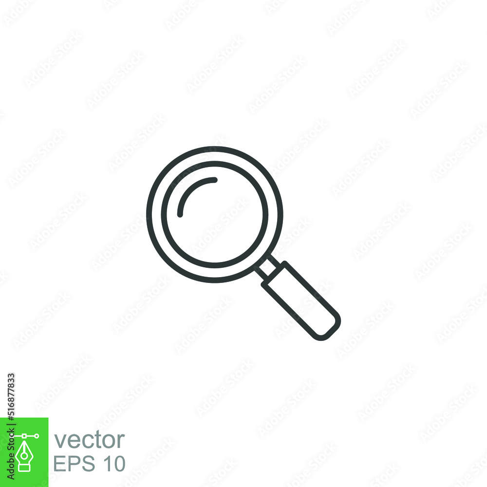 Magnifying glass line icon. Simple outline style. vector sign, linear pictogram isolated on white background. Logo illustration design. EPS 10. Magnifying glass line icon. Simple outline style. vector sign, linear pictogram isolated on white background. Logo illustration design. EPS 10.
