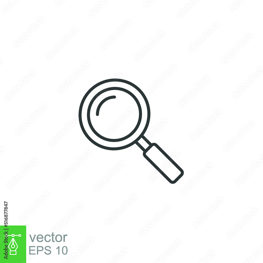 Magnifying glass line icon. Simple outline style. vector sign, linear pictogram isolated on white background. Logo illustration design. EPS 10. Magnifying glass line icon. Simple outline style. vector sign, linear pictogram isolated on white background. Logo illustration design. EPS 10.