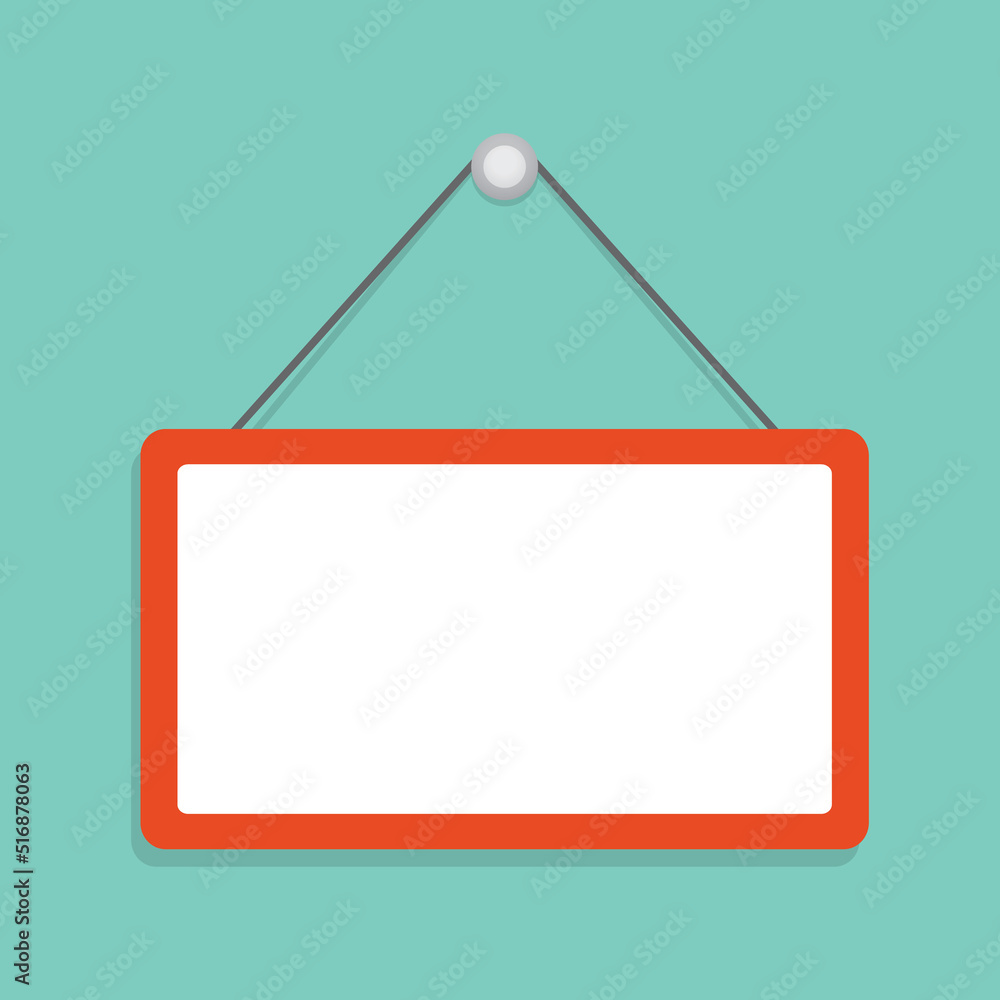 Empty plate hanging on blue background with copy space, message, information and advertisement sign template vector illustration Empty plate hanging on blue background with copy space, message, information and advertisement sign template vector illustration