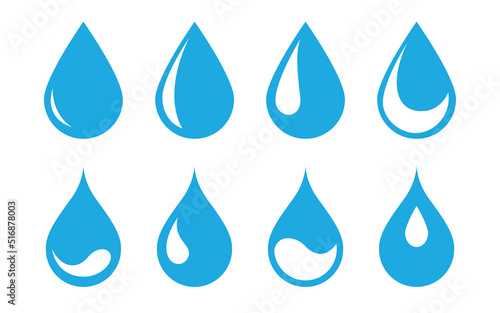 set of blue water drop icons vector on white background. Flat droplet logo shapes collection