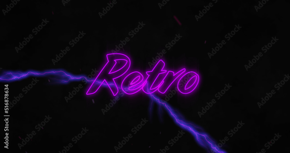 Image of retro text over lightnings on black background Image of retro text over lightnings on black background