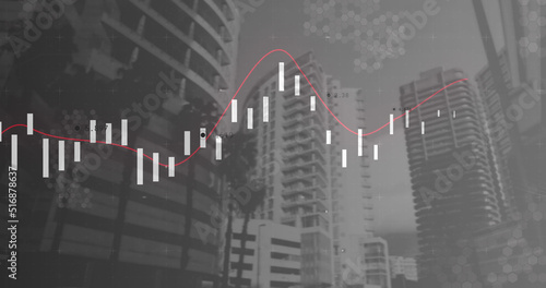 Image of statistics processing over cityscape