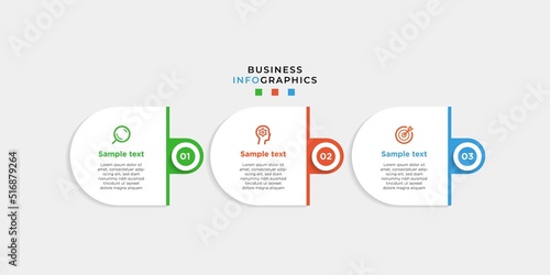 Modern 3 steps, option or levels line infographic with label. Timeline info graphic. Business presentation, information brochure, banner, workflow layout template. Eps10 Vector illustration