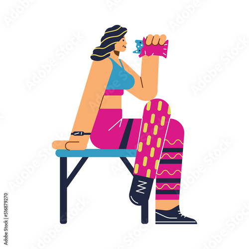 Woman drinking sports supplements before workout vector illustration isolated.