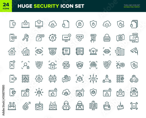Huge Security Vector line icon set. Protection and safety icon collection. Premium quality outline symbols. Editable pixel perfect Vector elements