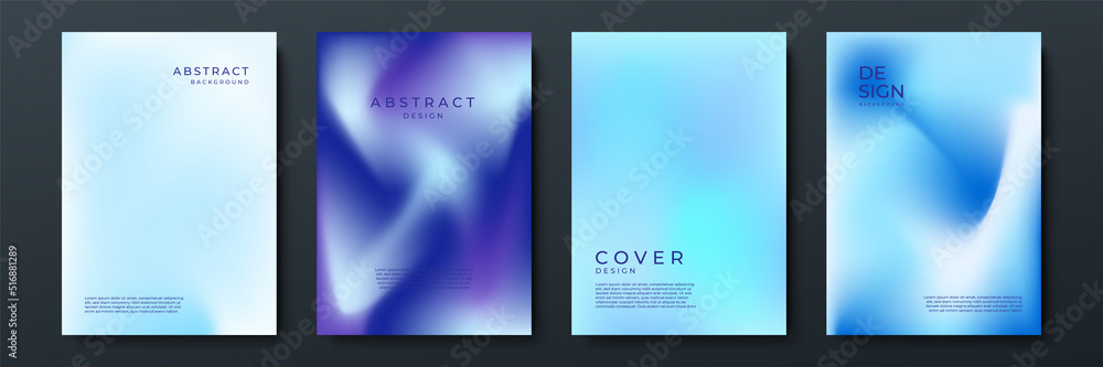 Blurred blue backgrounds set with abstract gradient texture background with dynamic blurred effect. Templates for brochures, posters, banners, flyers and cards. Vector illustration.