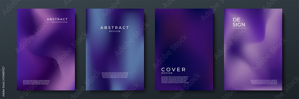 Blurred dark purple backgrounds set with abstract gradient texture background with dynamic blurred effect. Templates for brochures, posters, banners, flyers and cards. Vector illustration.