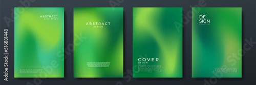 Blurred green backgrounds set with abstract gradient texture background with dynamic blurred effect. Templates for brochures, posters, banners, flyers and cards. Vector illustration.