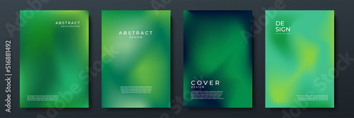 Blurred green backgrounds set with abstract gradient texture background with dynamic blurred effect. Templates for brochures, posters, banners, flyers and cards. Vector illustration. © SyahCreation